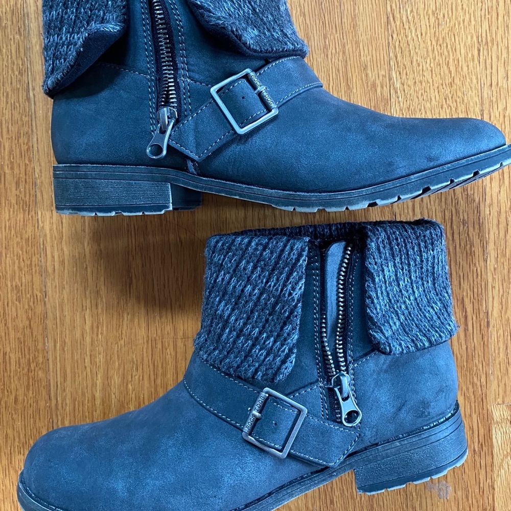Grey Buckle and Zipper Booties